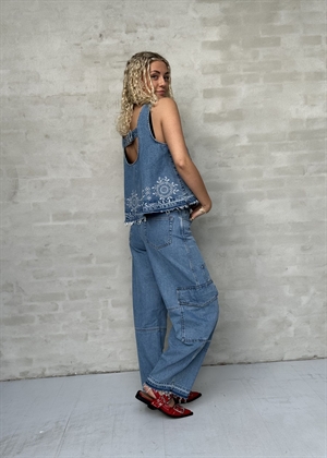 Broderie Anglaise denim top Light Blue Stone J1710 Ganni 